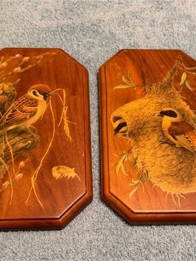 Retro Vintage Wood Panel Bird Prints Country Cottagecore Wall Decor Sparrow